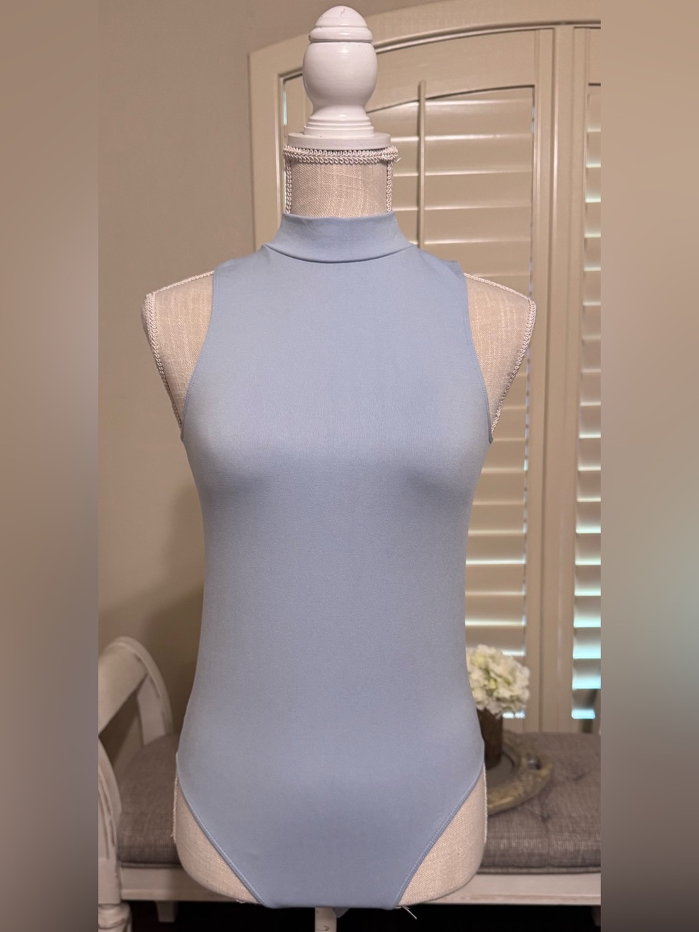 A New Day Sleeveless Light Blue Mock Neck Bodysuit